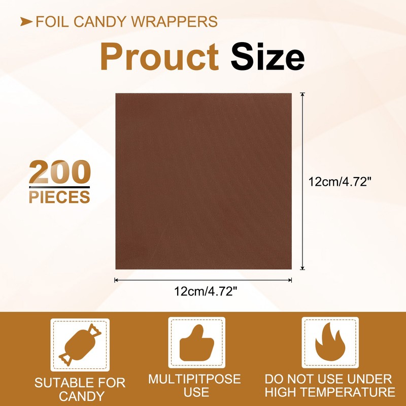 200 Pcs 5x5 Inch Foil Candy Wrappers Chocolate Wrapping Paper Light Coffee gallery