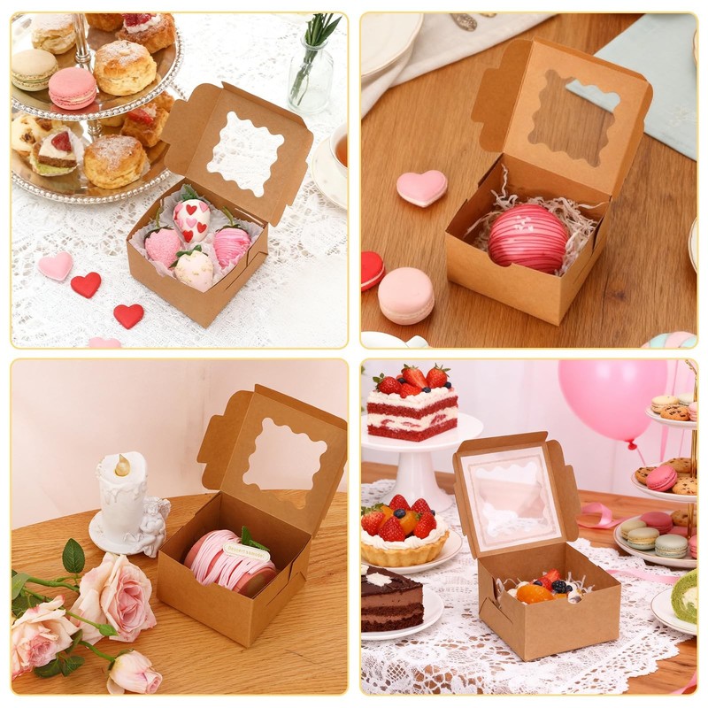 24pcs Bakery Boxes with Window, 4x4x2.5 Inches Brown Cookie Boxes for Small P... gallery