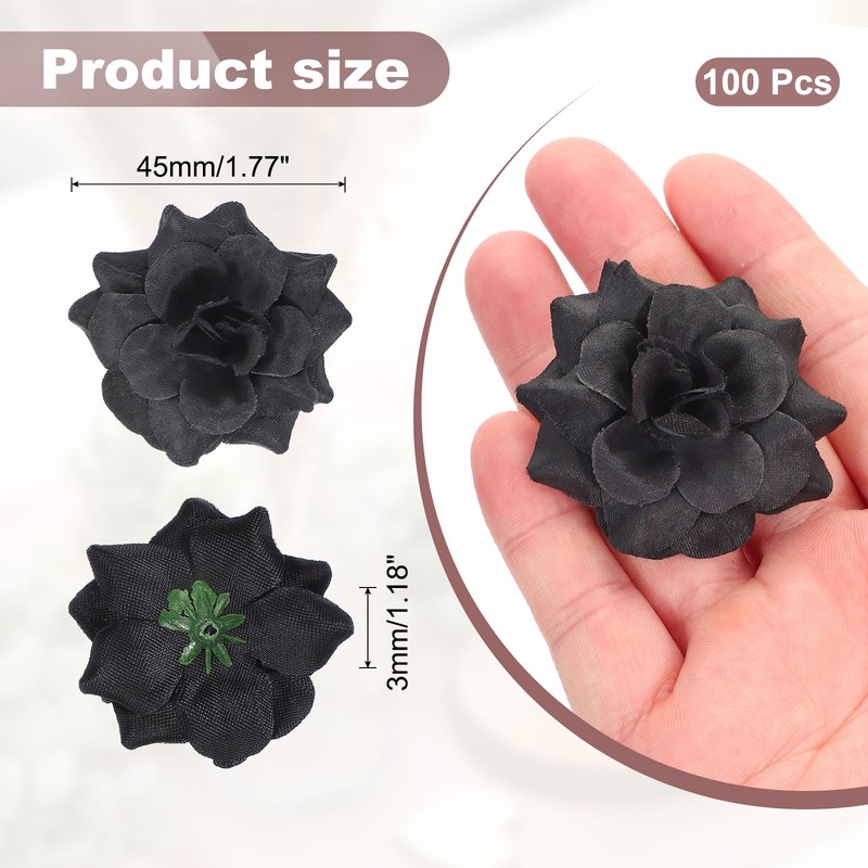 100 Pcs Artificial Roses 1.77" Wedding Fake Flowers DIY Black gallery