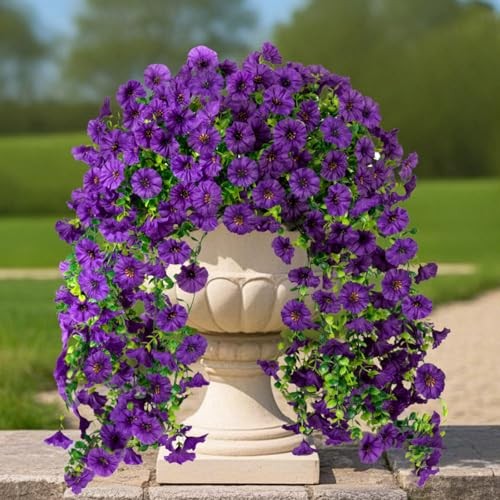 Fake Artificial Hanging Morning Glory Flowers for Outdoor Planters Dark Purple gallery