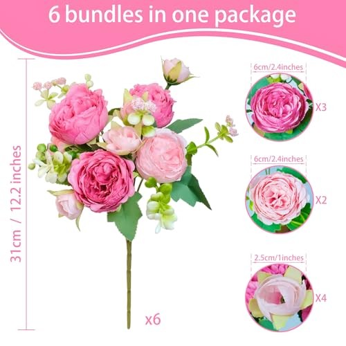 Peonies Artificial Flowers Bulk, Blush Pink Silk 6 Pcs Blush, Light Pink gallery