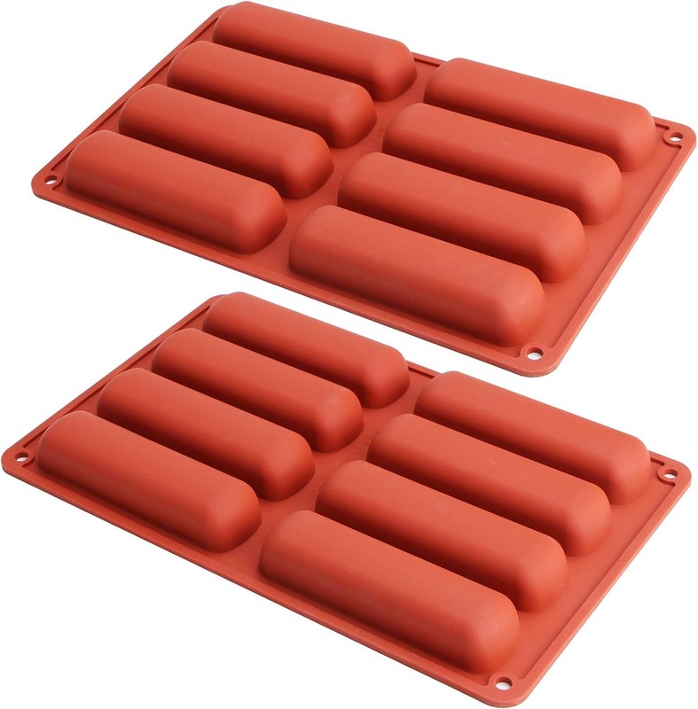 Webake Twinkie Cake Pan Silicone Eclair Mold, 2-Pack Finger Shaped Molds Red