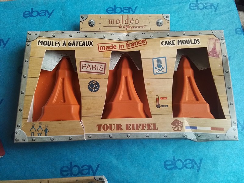 3 Sets Moldéo Silicone Cake Molds, Eiffel Tower Fleur-de-lis, France, Unused IOB gallery