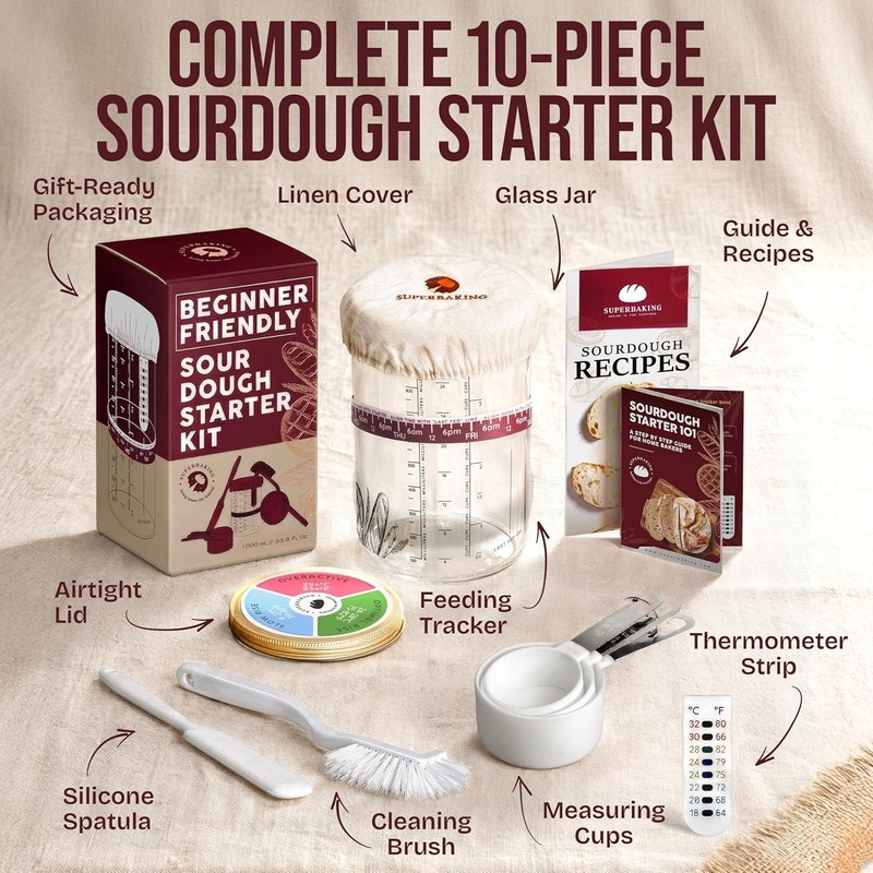 Sourdough Starter Jar, Beginner Sourdough Starter Kit, 34oz Wide Mouth Sour D... gallery