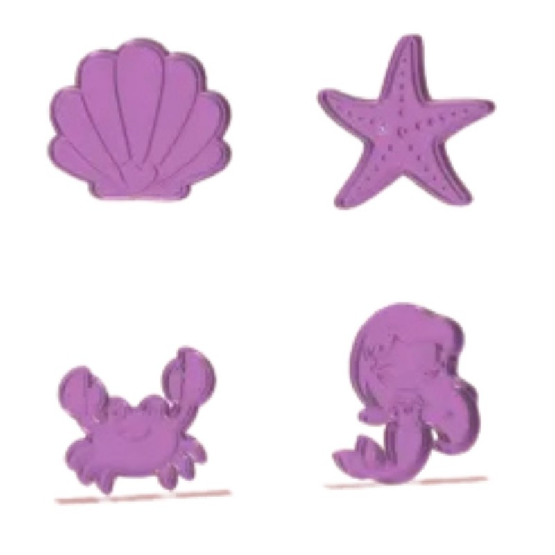 Ocean Cookie Cutter Set (4 pcs) – Mermaid, Starfish, Crab & Seashell 3D Printed