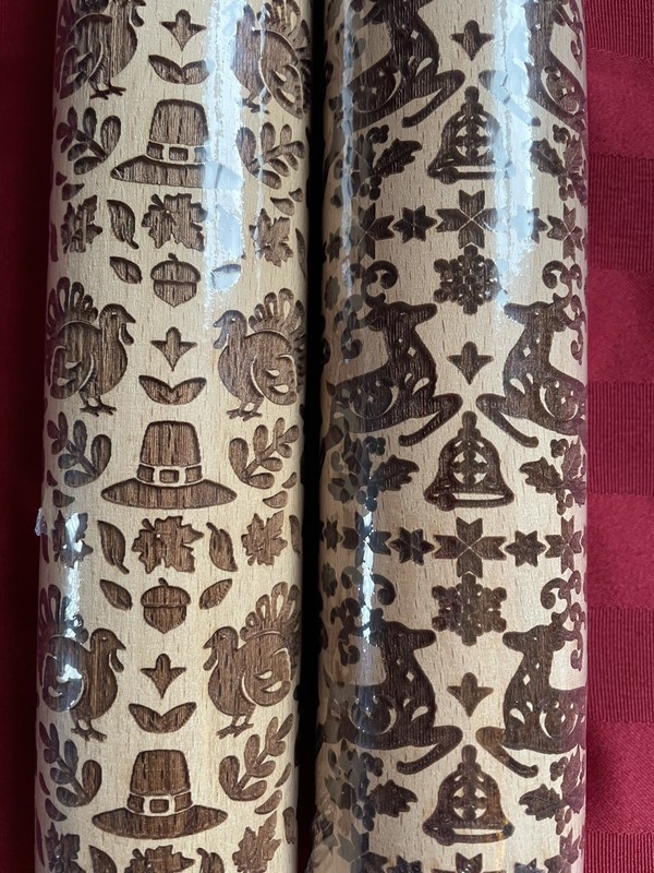 Rolling Pins Danbury Mint Year Of Cheer Embossed 17” Thanksgiving Christmas NEW gallery