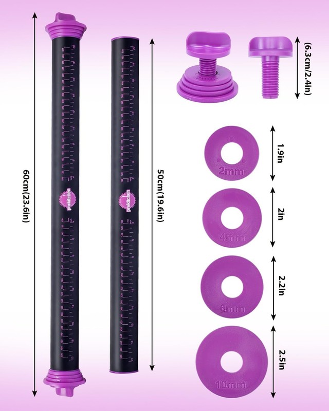 23.6-Inch Silicone Rolling Pin with Adjustable Thickness Rings – Purple Elegance gallery