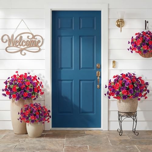 Artificial Flowers for Outdoors, 6 Bundles Silk Fake Hibiscus Red,purple gallery