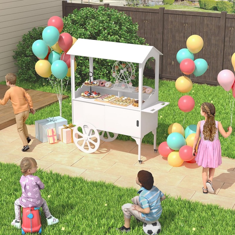 Candy Cart for Party - Cake Stand - Dessert Cart with Wheels & Storage Cabinet gallery