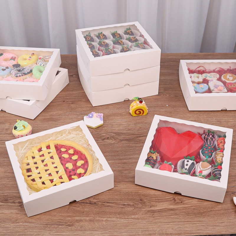 White Bakery Boxes (12pcs, 9x9x2.5 Inches) – For Valentine's & Christmas: Ide... gallery