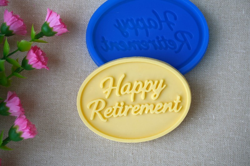 Happy Retirement Silicone Mold – Chocolate, Fondant, or Soap Embosser – Retireme