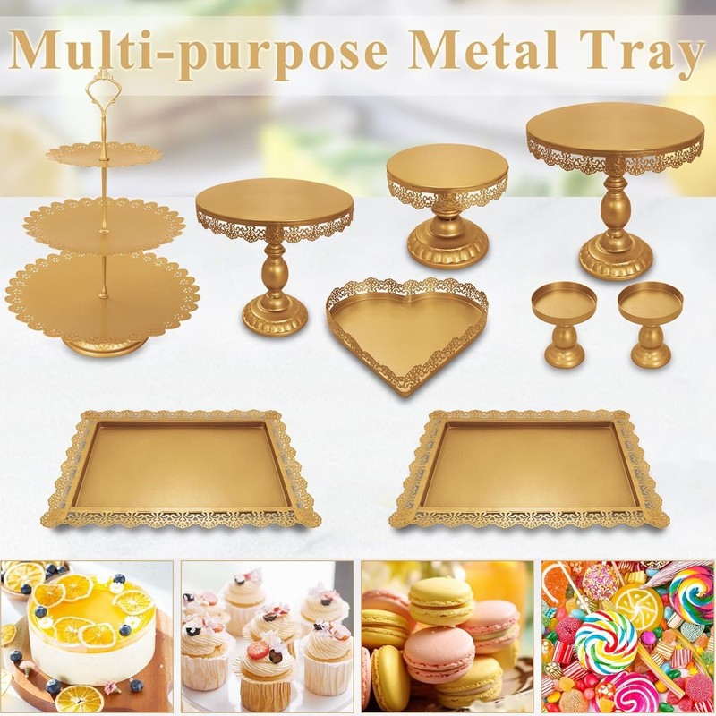 Set of 9 Cake Stands Metal Cupcake Stand Set Multiple Styles Candy Fruit Display gallery