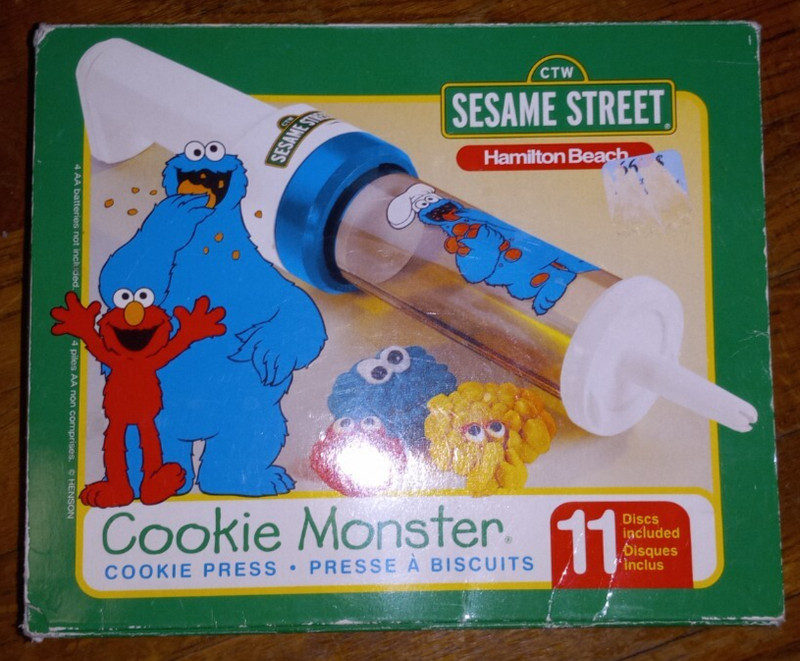 NOS Sesame Street Cookie Monster Cookie Press, W/ 11 Discs