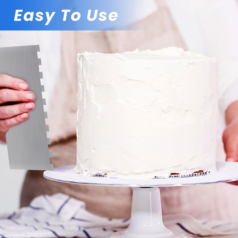 4 Pieces Stainless Steel Cake Scraper 10 Inch and Sided Patterned Edge Stripe... gallery