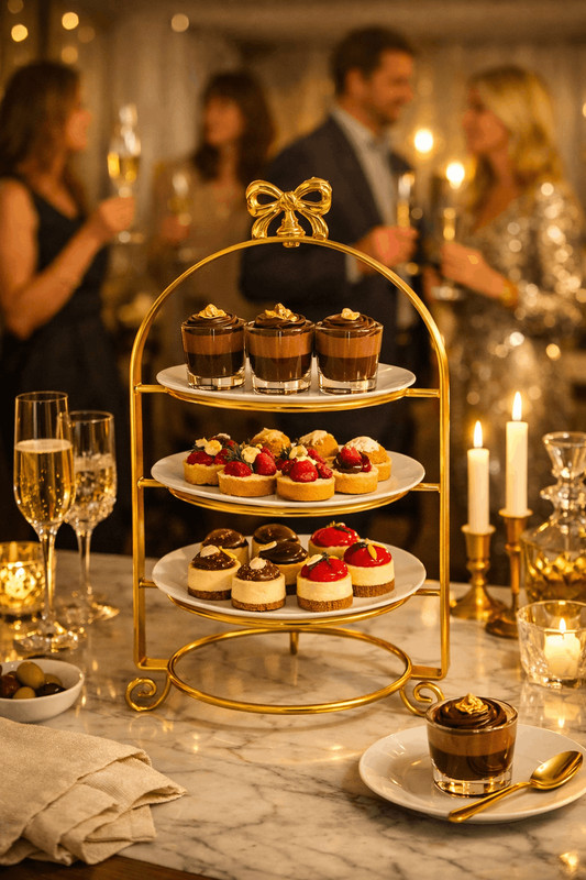 Gold 3 Tier Plate Stand | Bow Arched Display Stand | Handcrafted Metal | gallery