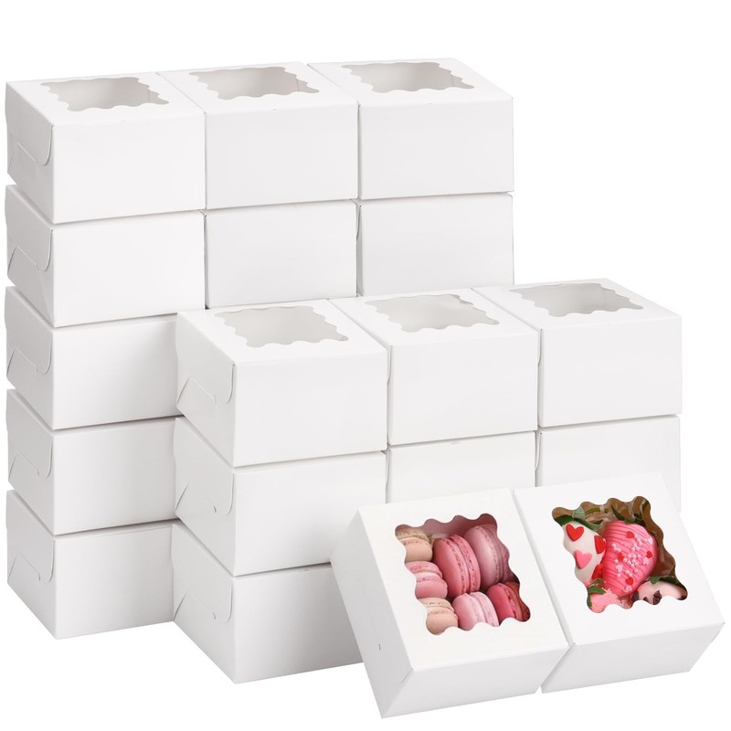250 PCS White Cookie Boxes Window 4x4x2.5 Inch Small Bakery Treat Container