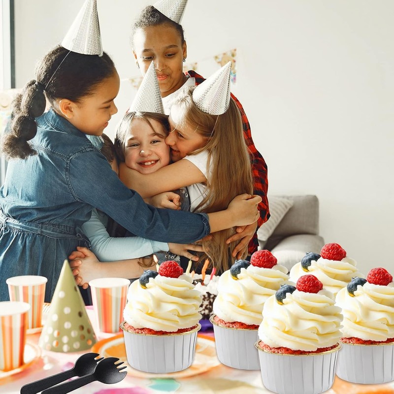 50 Pack Jumbo Cupcake Cups with Lids, 5oz Foil Cupcake Muffin Liners,Disposab... gallery