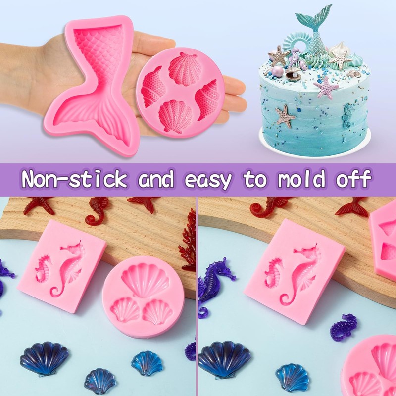 Elfkitwang Marine Theme Fondant Silicone Mold,Seashell,conch, Mermaid Pink gallery