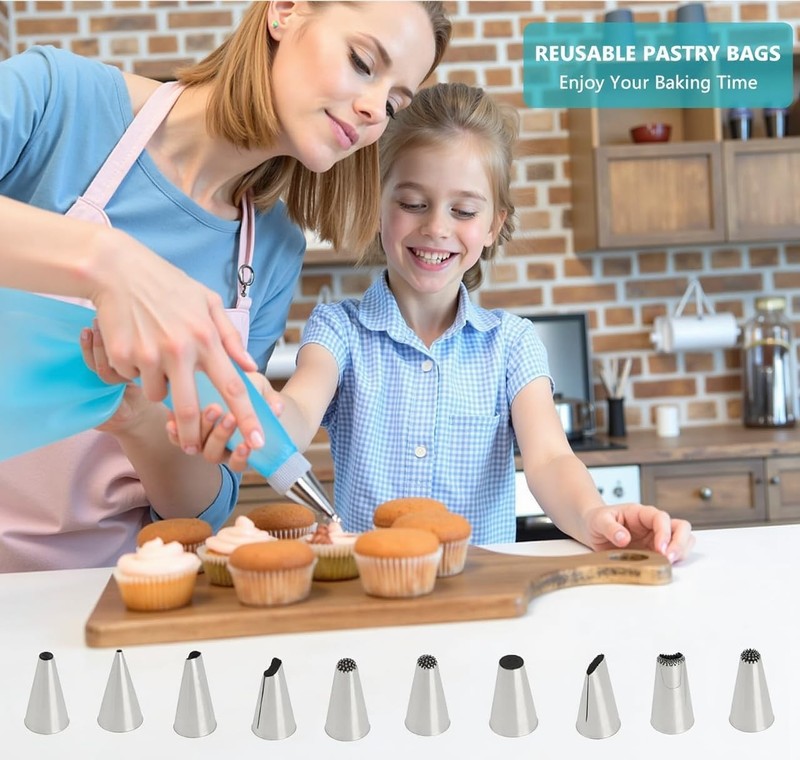 Piping Bags and Tips Set, Reusable Cake Decorating Supplies with 2 Sky Blue gallery
