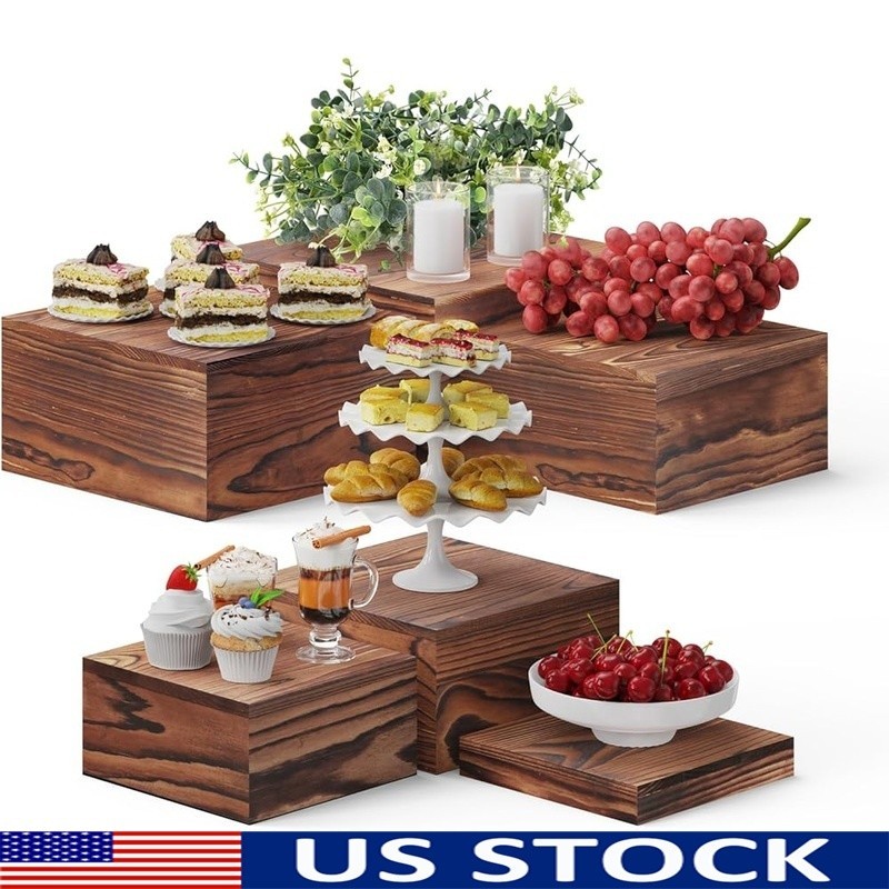 Wooden Buffet Risers Set Catering Display Stands Food Presentation Rustic Pine