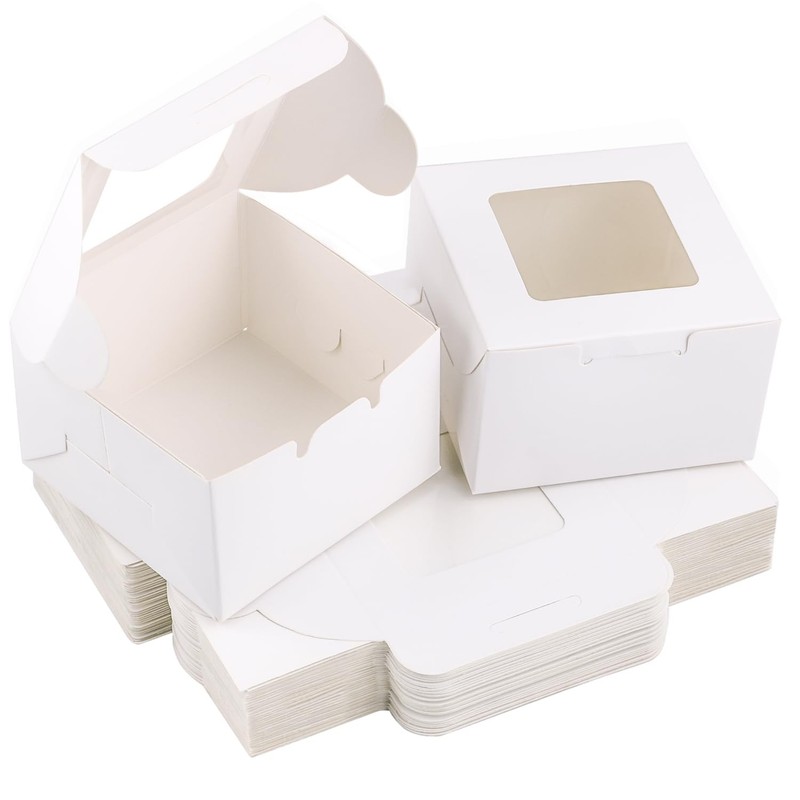 White Bakery Boxes With Window 4x4x2.5 Inch Mini Cake Cupcake Treat 40 PCS
