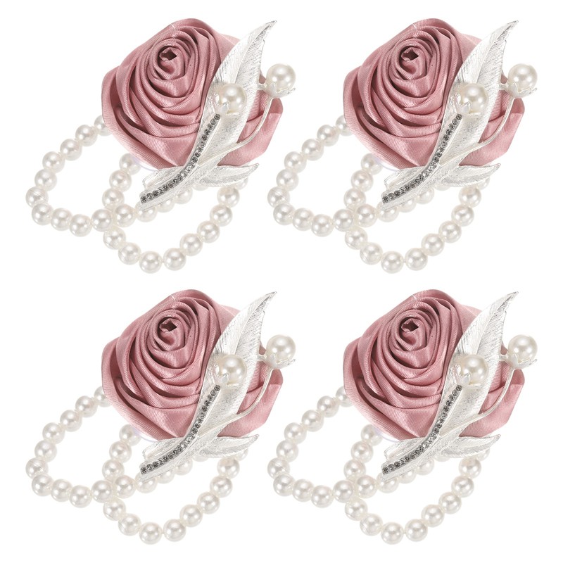 4Pcs Artificial Flower Bracelets for Wrist Corsage, 2.4 x 2.8 Gold