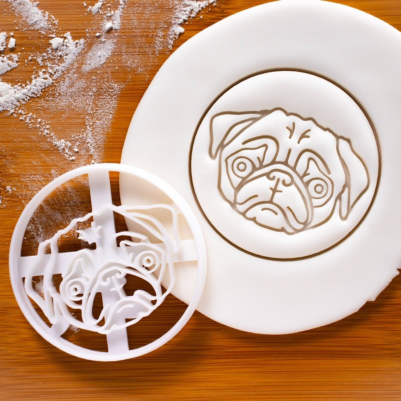Pug Face Cookie Cutter – cute dog treats birthday adoption rescue drive portrait