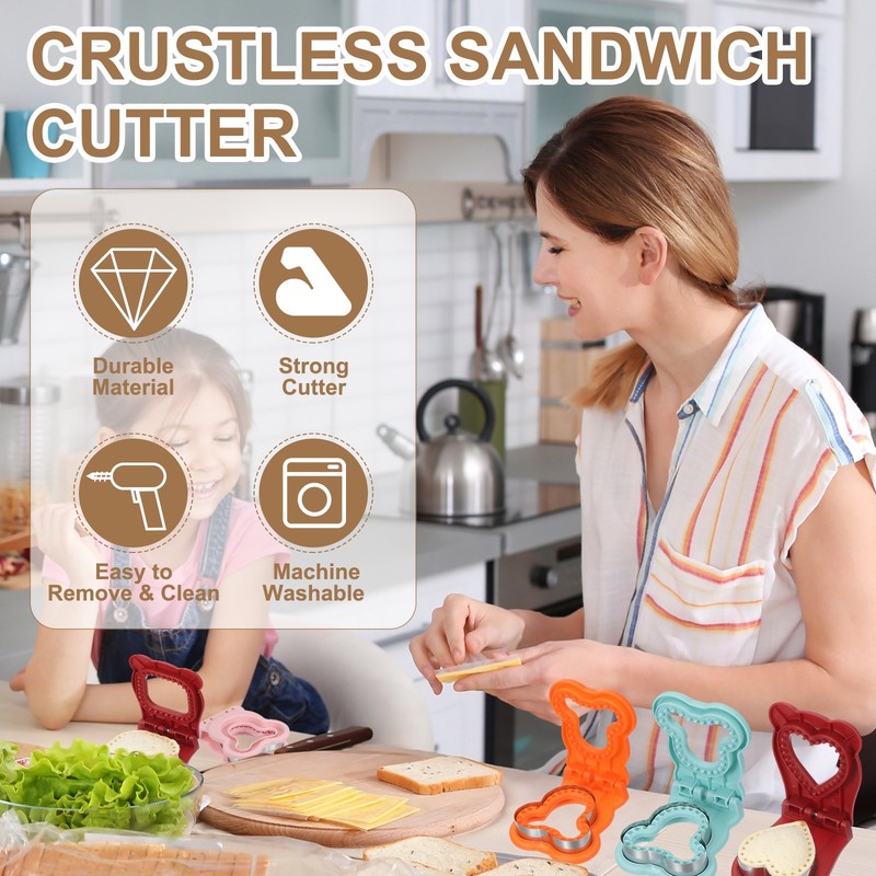 2 Pack Crustless Sandwich Cutter, Square/Heart Shape(Gray/Pink) gallery