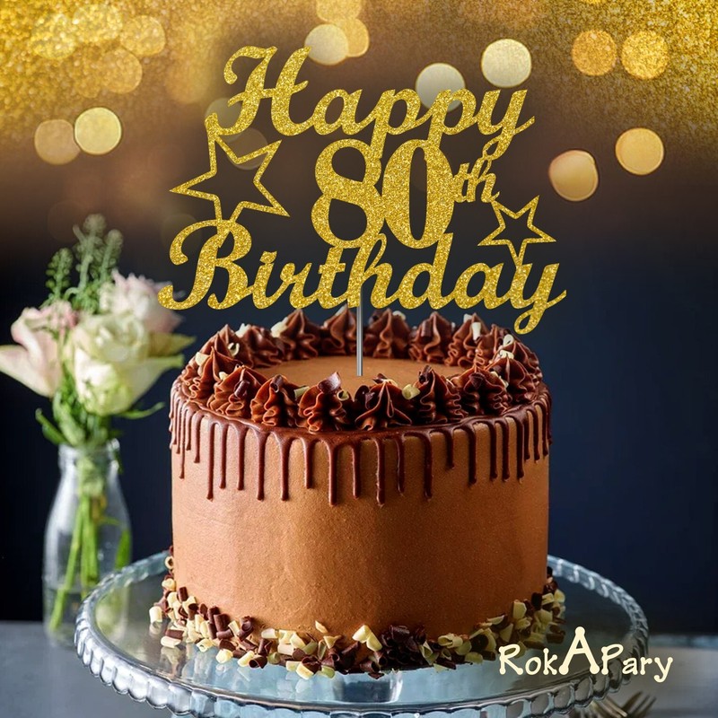 80 Birthday Cake Topper Gold Glitter, 80th Party Decoration Ideas gallery