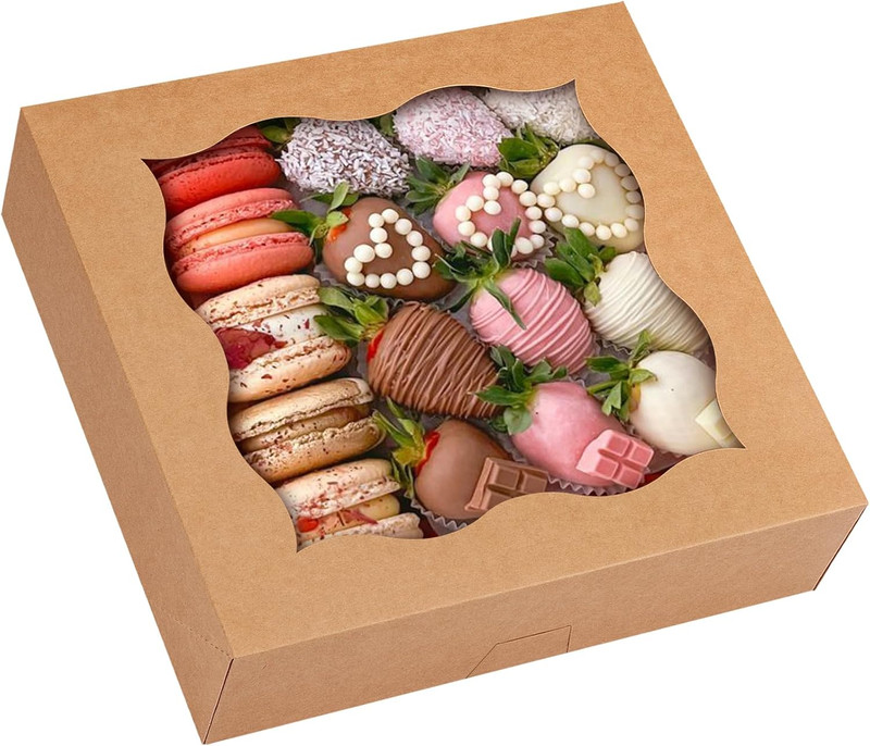25Pcs Pie Boxes, 12X12X3 Inch Auto-Popup Brown Bakery Boxes with Window for Pie,