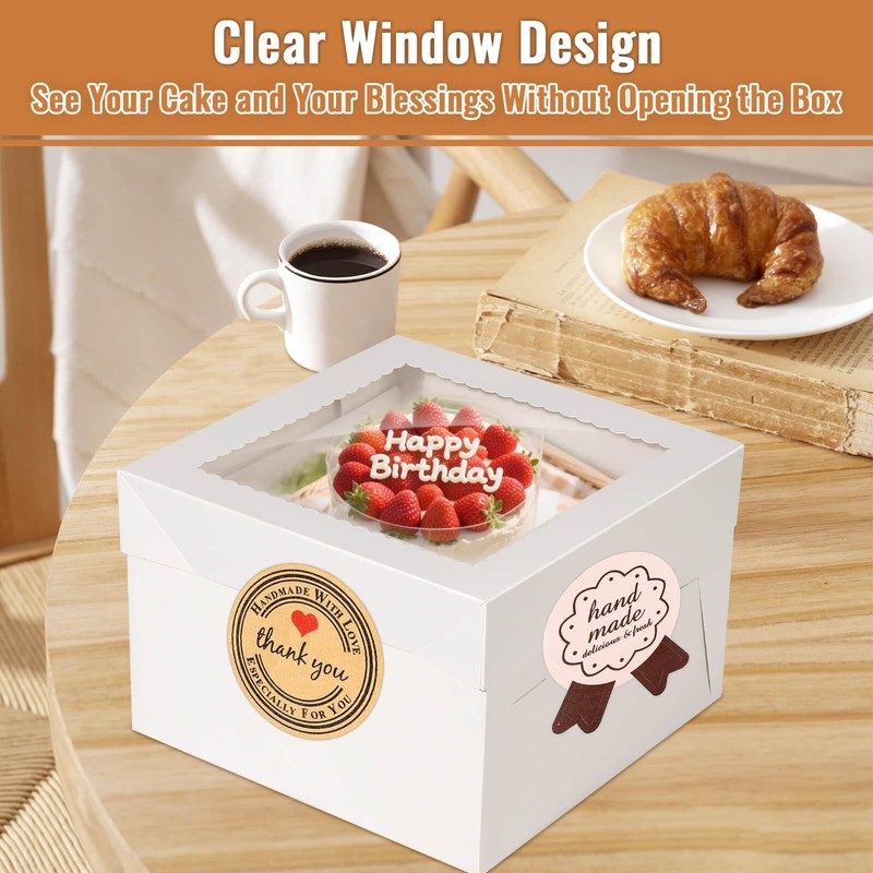 12 PCS White Square Bakery Cake Boxes with 5 Boards Window 12x12x8 Inch gallery
