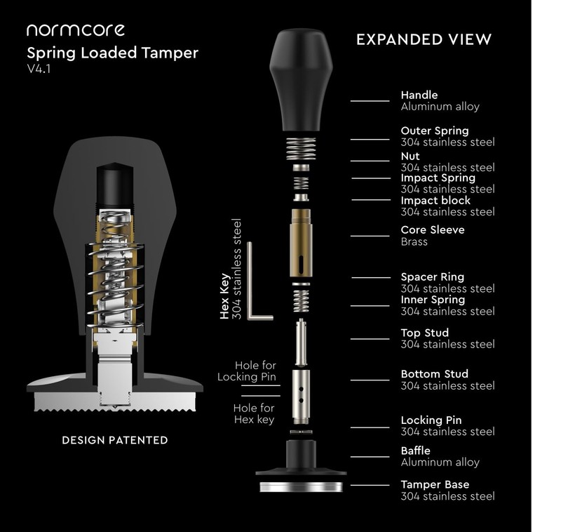 Normcore 53.3mm Coffee Tamper V4.1 with Click Sound Flat Base, Black gallery
