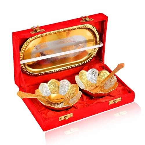 Bowl Spoon Tray Set Small Gold Silver Plated Dry Fruits Dessert Serving 6 gallery