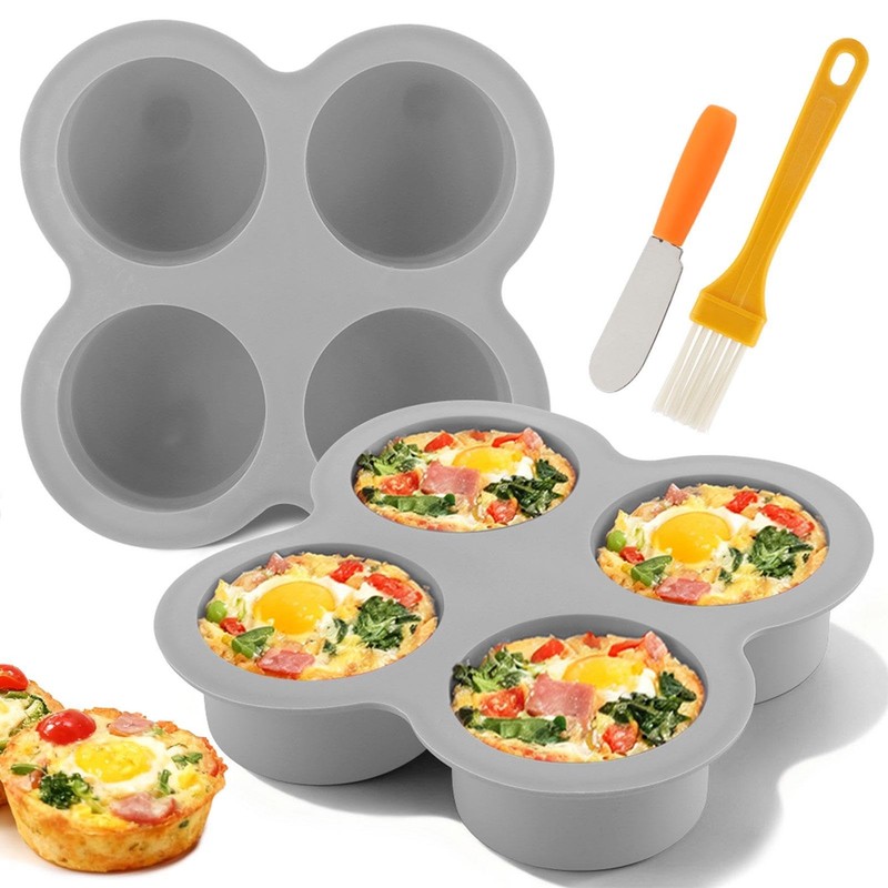 Yuanfenron 2 Pack Silicone Egg Bite Molds with 1 Spatula & 1 5.3 inch, Gray