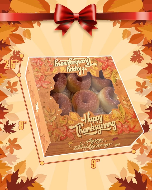 Fall Thanksgiving Treat Boxes Window Cookie Leaves Pie 9x9x2.5 Inch 30 PCS gallery