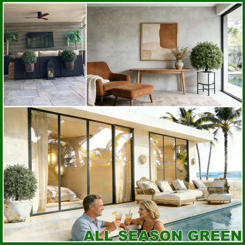 All Season Green 2T 18W Boxwood Ball Artificial Topiary Trees Potted Faux gallery