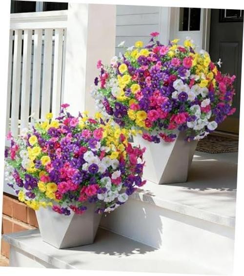 24 Bundles Artificial Flowers for Outdoors Faux Plants Summer 4colors Mixed