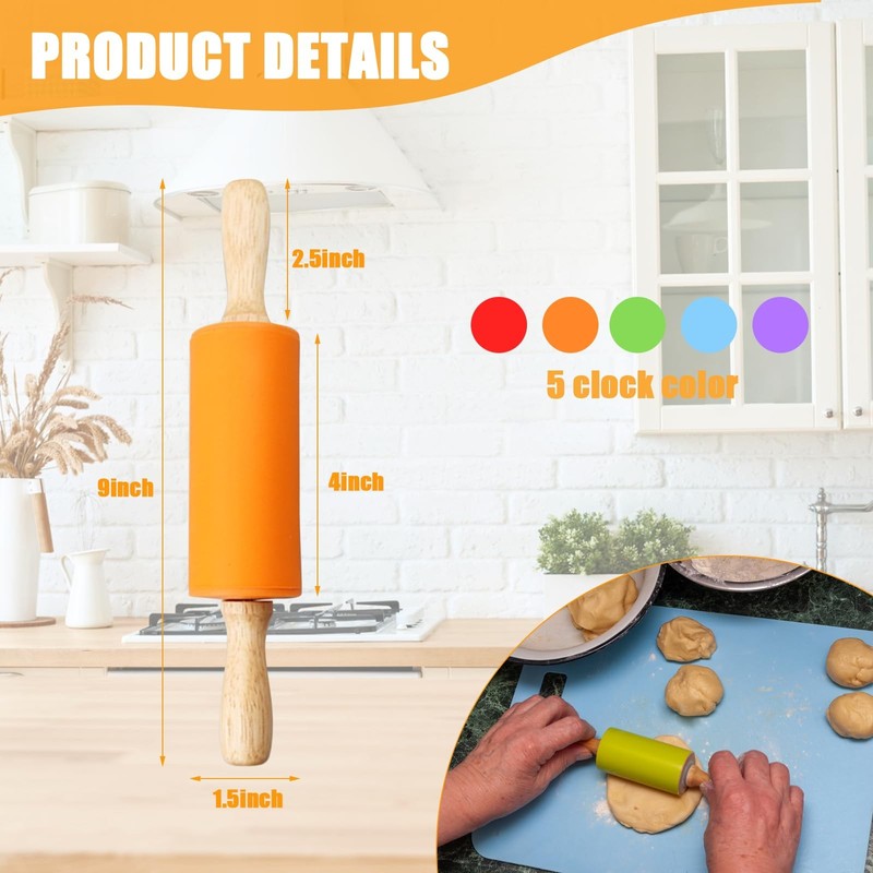 10Pcs 9 Inch Silicone Small Rolling Pin for Wooden Rolling Pins for Baking Mi... gallery