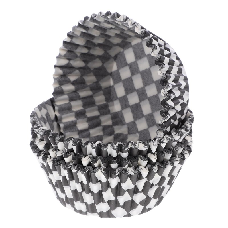 100 PCS Black White Checkered Cupcake Liners Baking Cup Wrappers 2.95 Inch