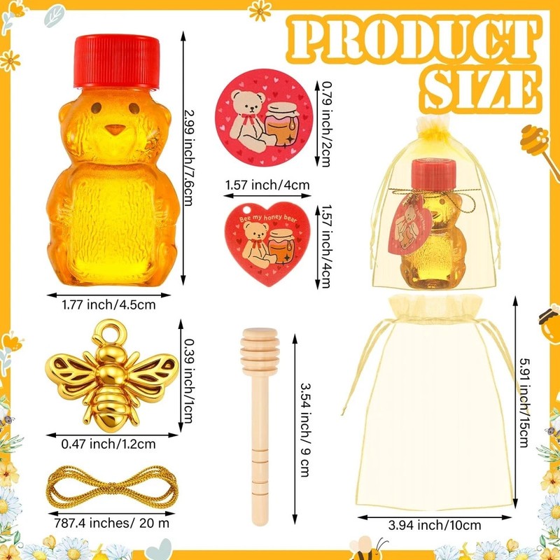 48 Sets 2 oz Honey Bear Bottles Bulk, Mini Plastic Honey Bear Jars with Gold ... gallery
