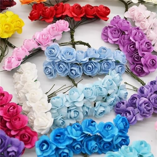 144 Pcs Artificial Mini Fake Rose Flower, Handmade Small Paper Flowers for gallery