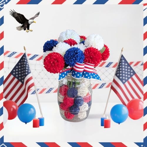 Patriotic Flowers Silk Faux Ball ChrysanthemumPCS 12 Red, White, Blue gallery