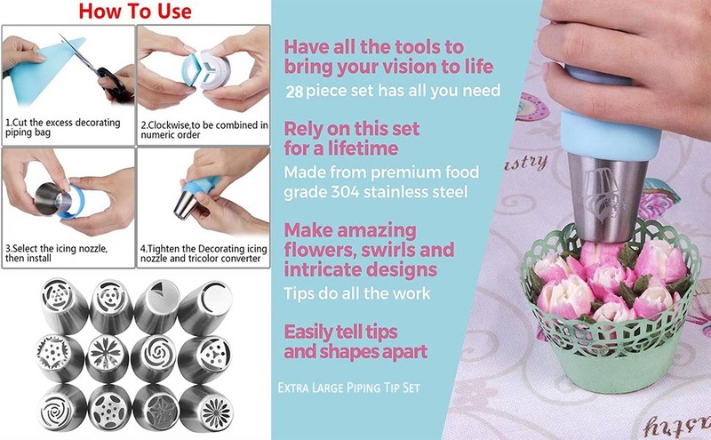 28 Pcs Russian Piping Tips Set, Frosting Nozzle Kit, Baking Supplies for Cookie gallery