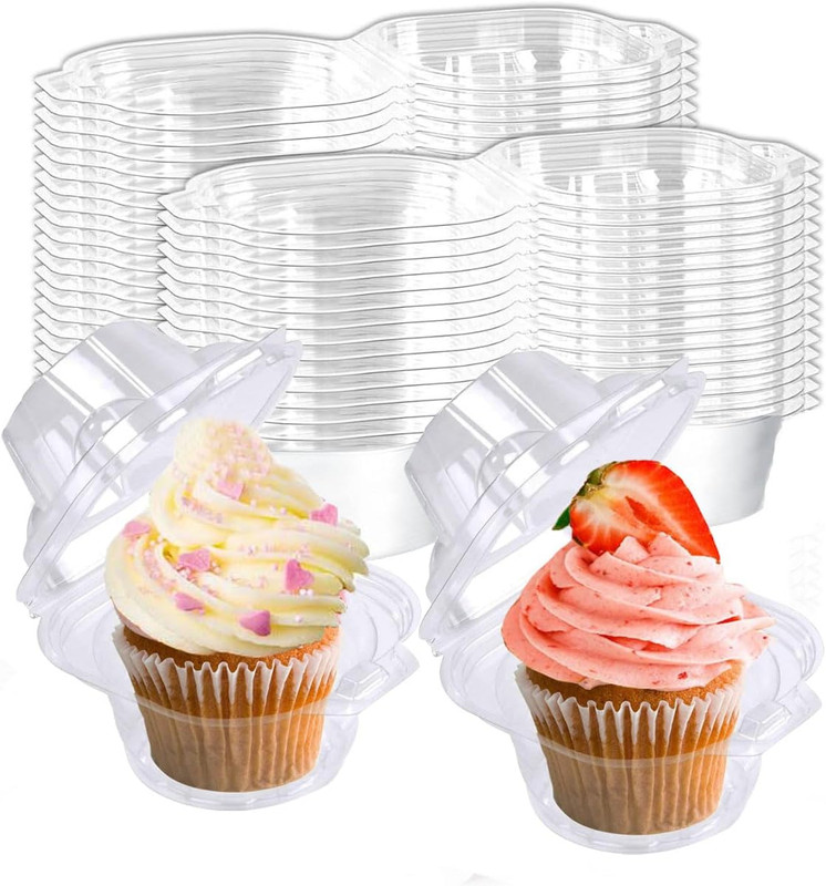 50 Pack Individual Cupcake Containers Plastic Cupcake Boxes Disposable Cupcake H
