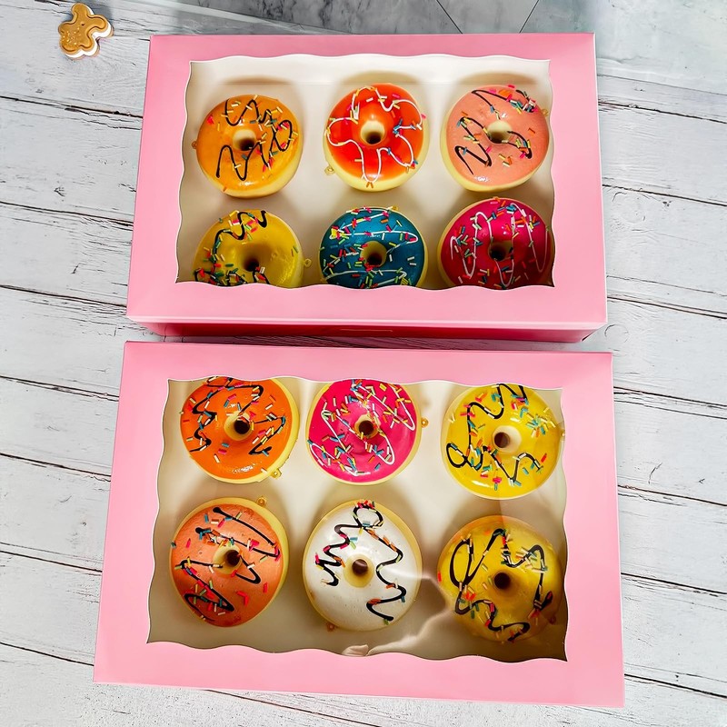 12x8x2.5 Inch Pink Auto Pop Up Bakery Pastry Donut Muffin Cookie Box 15 PCS gallery