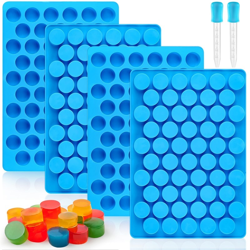 4 PCS Silicone Gummy Candy Molds, 55 Cavities Non-Stick Round Molds for Small Ha