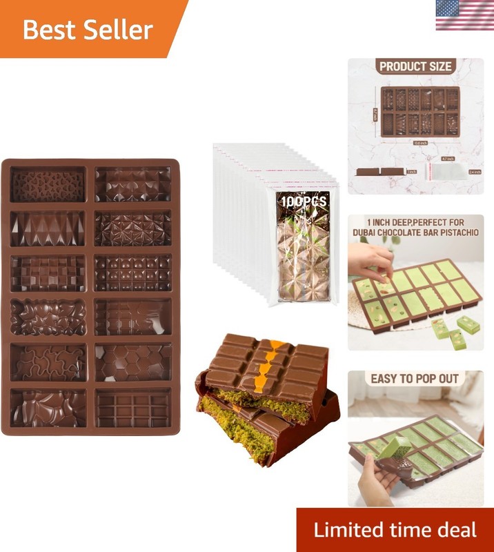 12 In 1 Chocolate Molds, 1 Inch Deep Dubai Silicone Chocolate Bar Mold with 1…