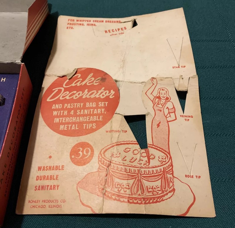 2 Vtg Lorraine Novelty Mfg Co Aluminum Cake Decorator & Tip Sets 1 In Orig Box gallery