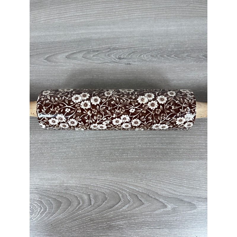 Vintage Brown Transferware Calico Rolling Pin Staffordshire Chintz Floral gallery
