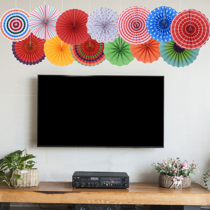 8"/12"/16" Hanging Fan Paper, 6 in 1 Set, Red Green gallery